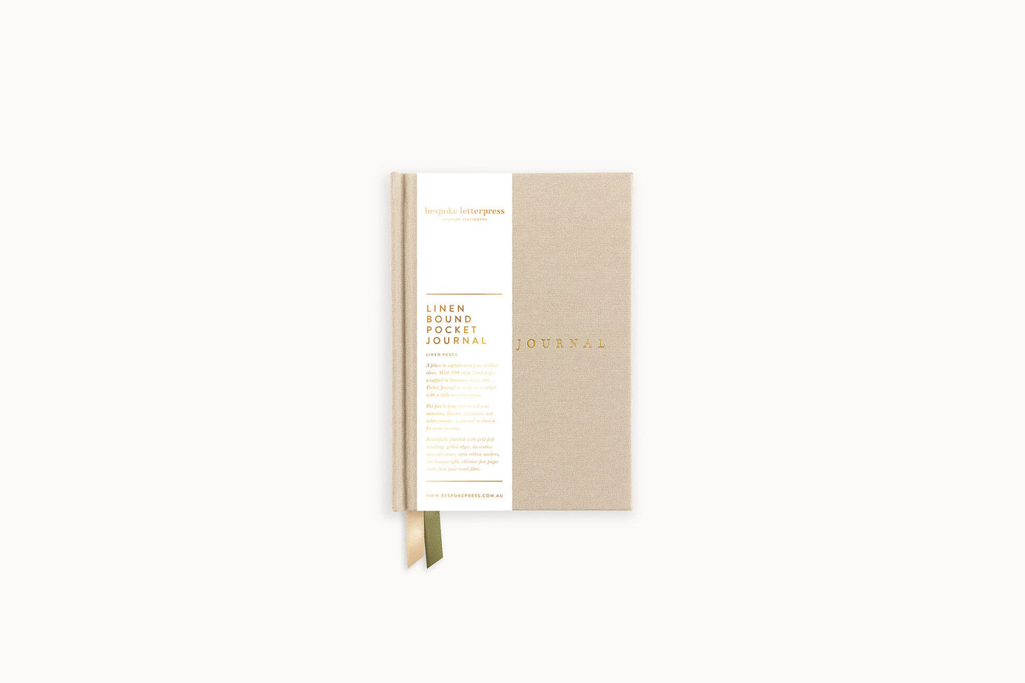 Bespoke Letterpress Lined Linen Pocket Journal - Desert Sand Flywheel Stationery Tasmania