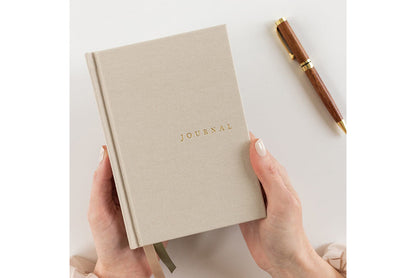 Bespoke Letterpress Lined Linen Pocket Journal - Desert Sand Flywheel Stationery Tasmania