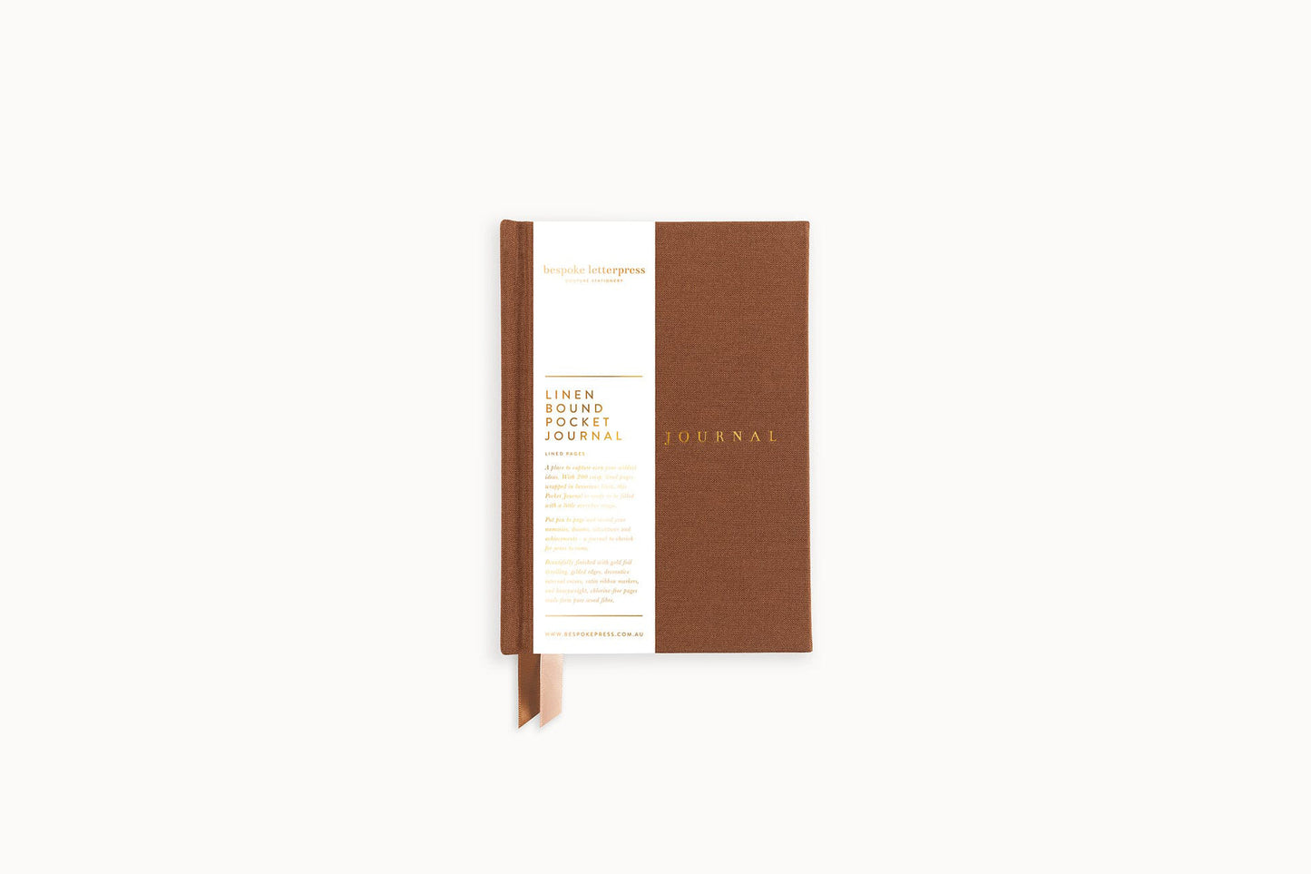 Bespoke Letterpress Lined Linen Pocket Journal - Mocha Flywheel Stationery Tasmania