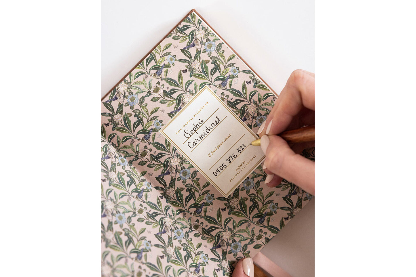 Bespoke Letterpress Lined Linen Pocket Journal - Mocha Flywheel Stationery Tasmania