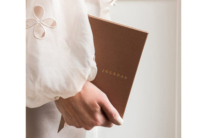 Bespoke Letterpress Lined Linen Pocket Journal - Mocha Flywheel Stationery Tasmania