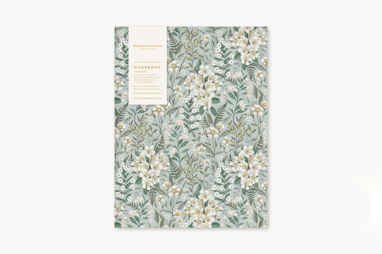 Bespoke Letterpress Workbook - Ivory Garden Flywheel Stationery Tasmania