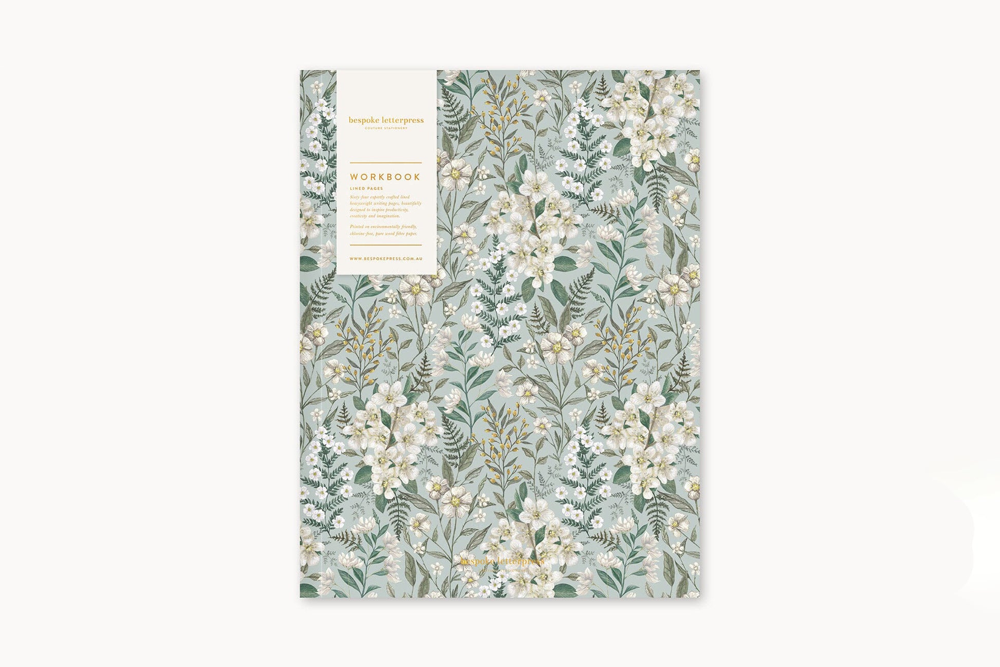 Bespoke Letterpress Workbook - Ivory Garden Flywheel Stationery Tasmania