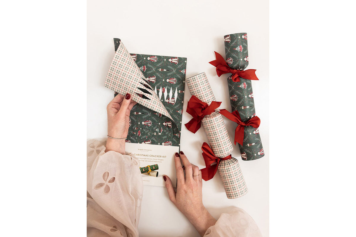 Bespoke Letterpress 10 Pack Christmas Cracker Kit - Mr & Mrs Claus Flywheel Stationery Tasmania