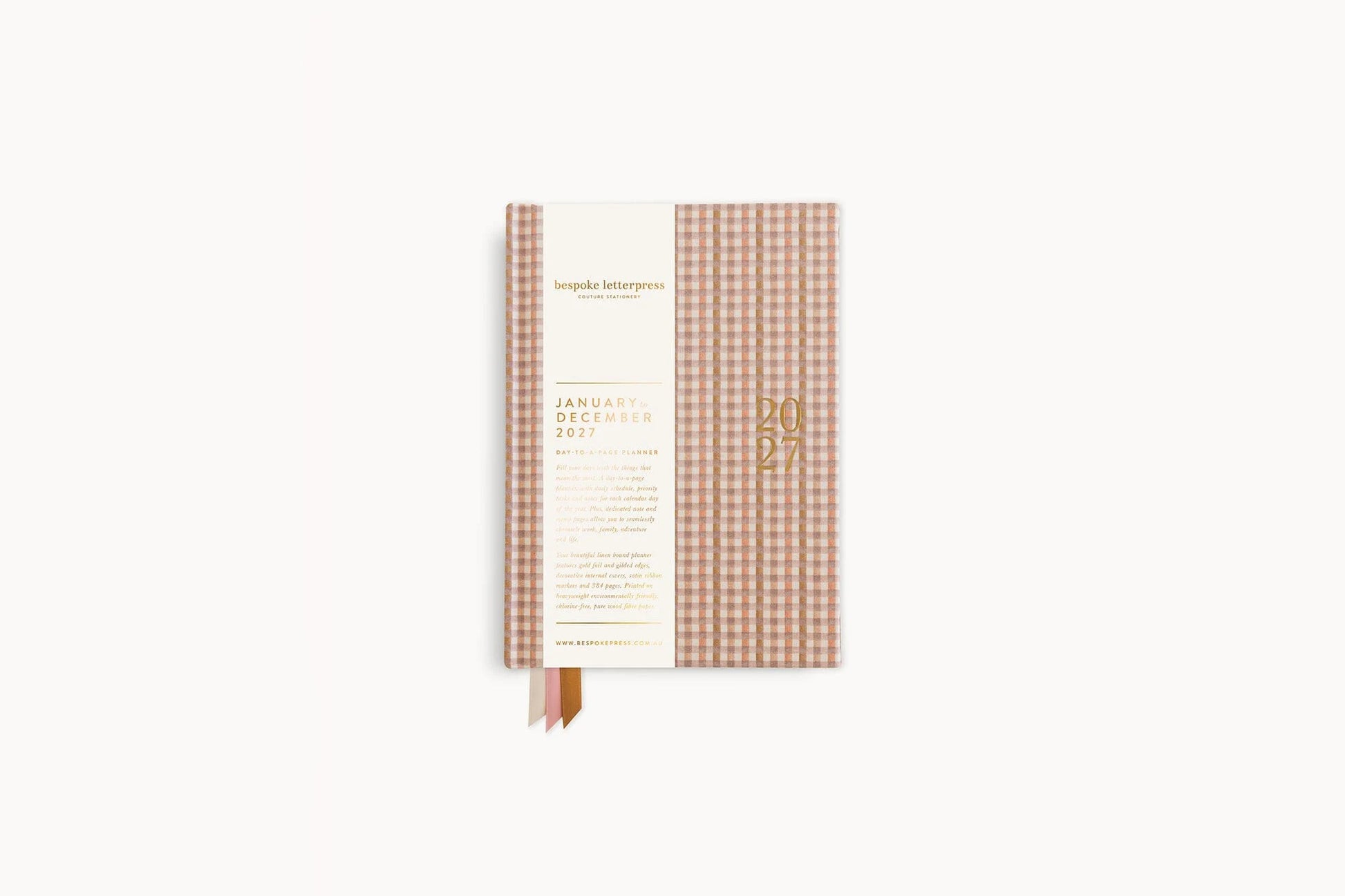 Bespoke Letterpress 2027 Day to Page Small Planner - Primrose Gingham Flywheel Stationery Tasmania