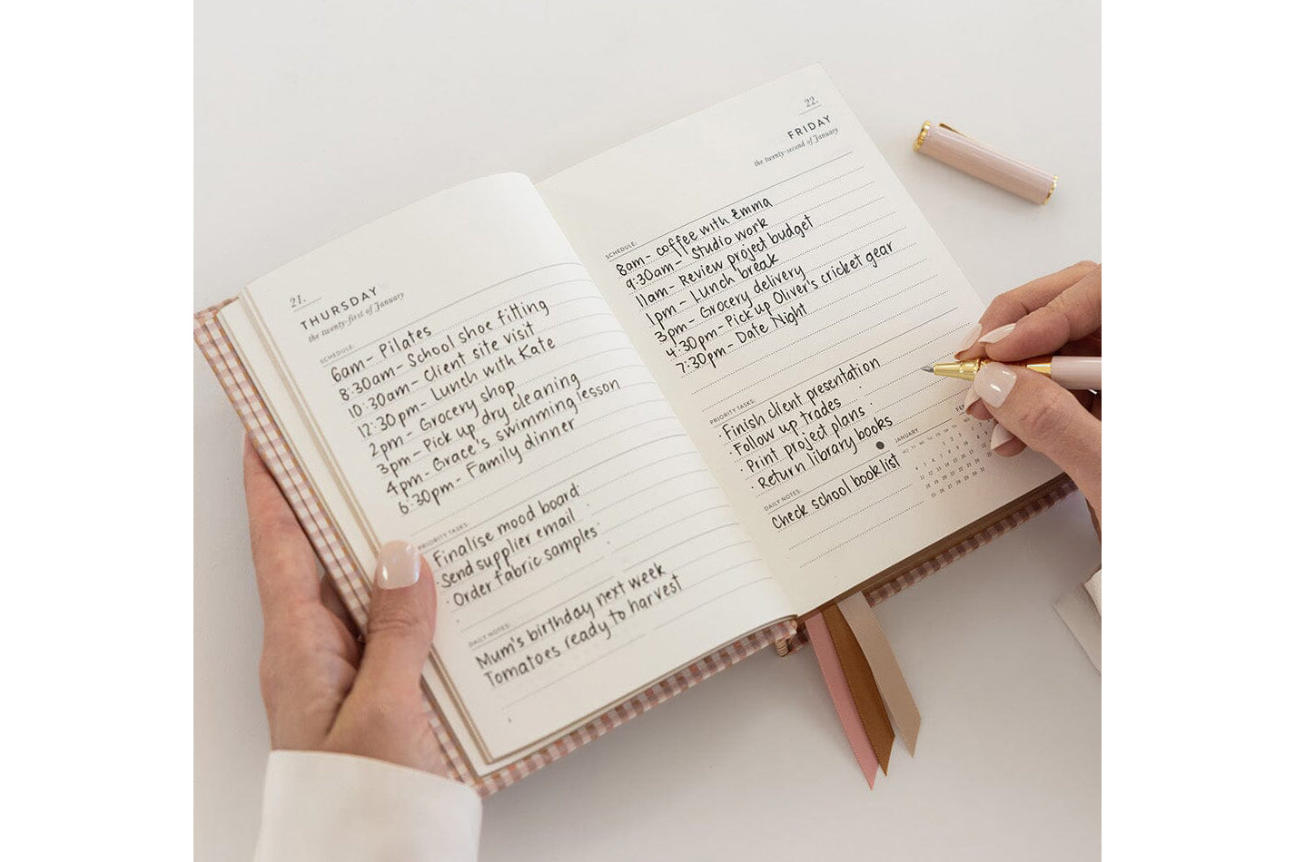 Bespoke Letterpress 2027 Day to Page Small Planner - Primrose Gingham Flywheel Stationery Tasmania
