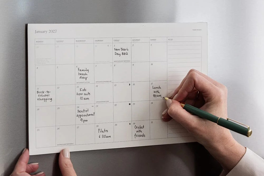 Bespoke Letterpress 2027 Monthly Fridge Magnetic Calendar Flywheel Stationery Tasmania
