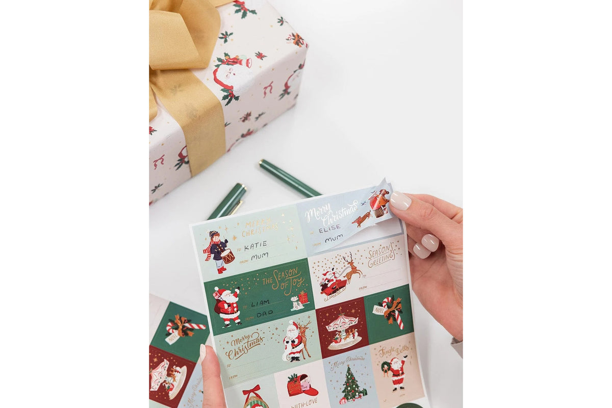 Bespoke Letterpress Stickers & Labels - Christmas Santas Flywheel Stationery Tasmania