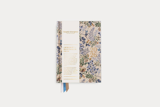 Bespoke Letterpress 2026 Daily Linen Bound Planner - Bluebuds | Flywheel | Stationery | Tasmania