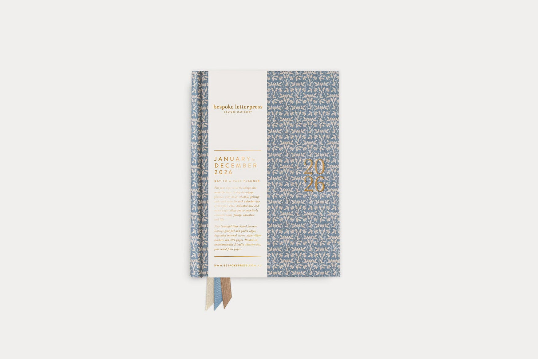 Bespoke Letterpress 2026 Daily Linen Bound Planner - Frost Bramble | Flywheel | Stationery | Tasmania
