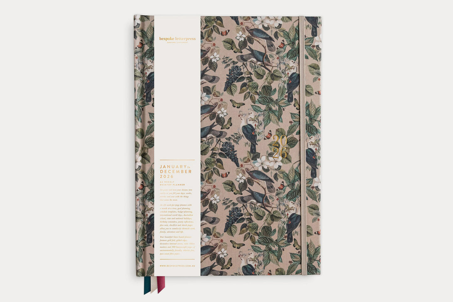 Bespoke Letterpress 2026 Desktop A4 Linen Bound Planner - Botanical Grove | Flywheel | Stationery | Tasmania