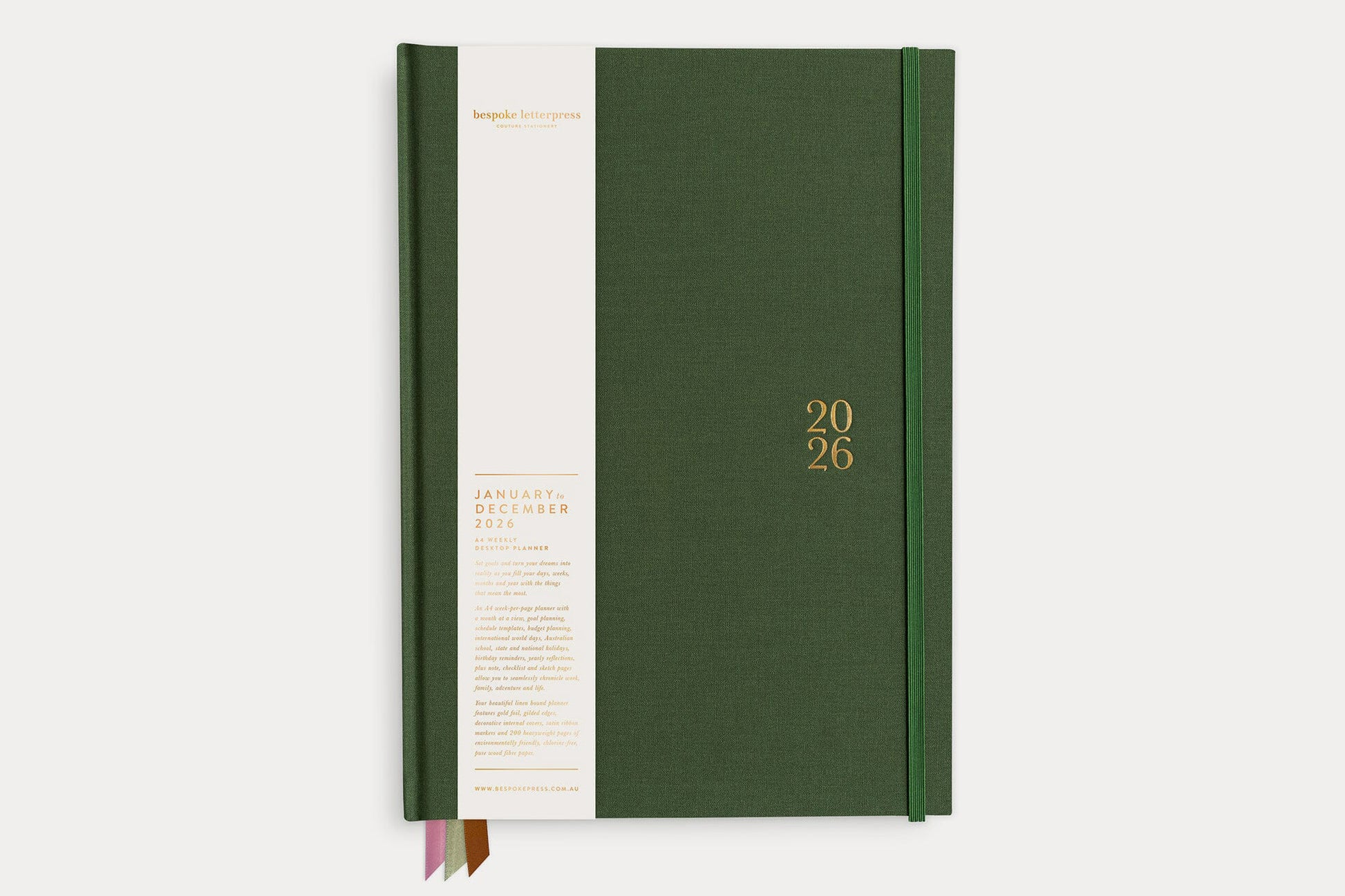 Bespoke Letterpress 2026 Desktop A4 Linen Bound Planner - Finch | Flywheel | Stationery | Tasmania
