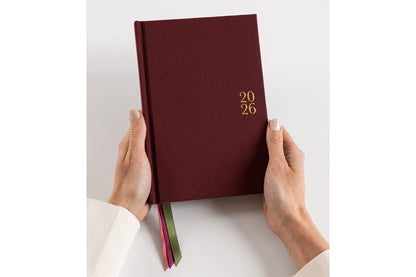 Bespoke Letterpress 2026 Petite Linen Bound Planner - Mulberry | Flywheel | Stationery | Tasmania