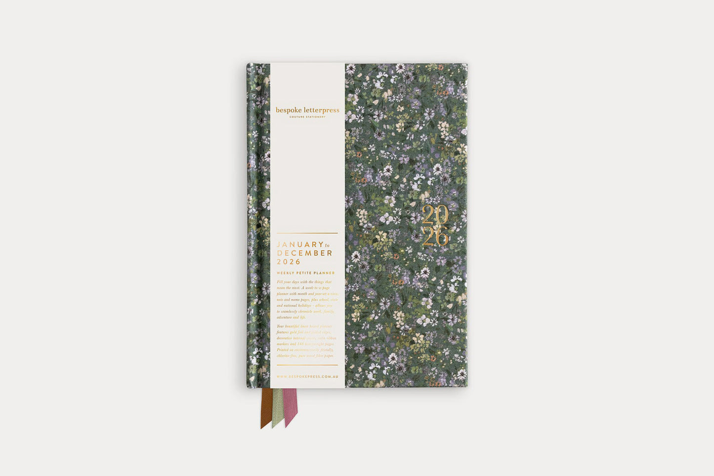 Bespoke Letterpress 2026 Petite Linen Bound Planner - Summer Perennials | Flywheel | Stationery | Tasmania