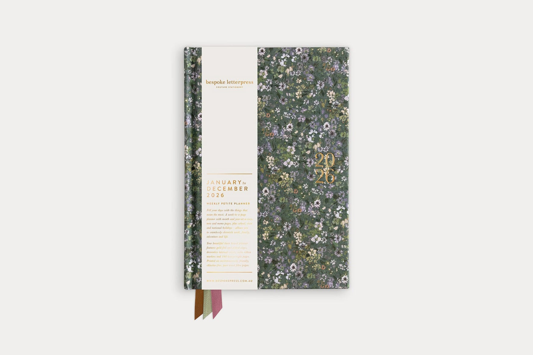 Bespoke Letterpress 2026 Petite Linen Bound Planner - Summer Perennials | Flywheel | Stationery | Tasmania