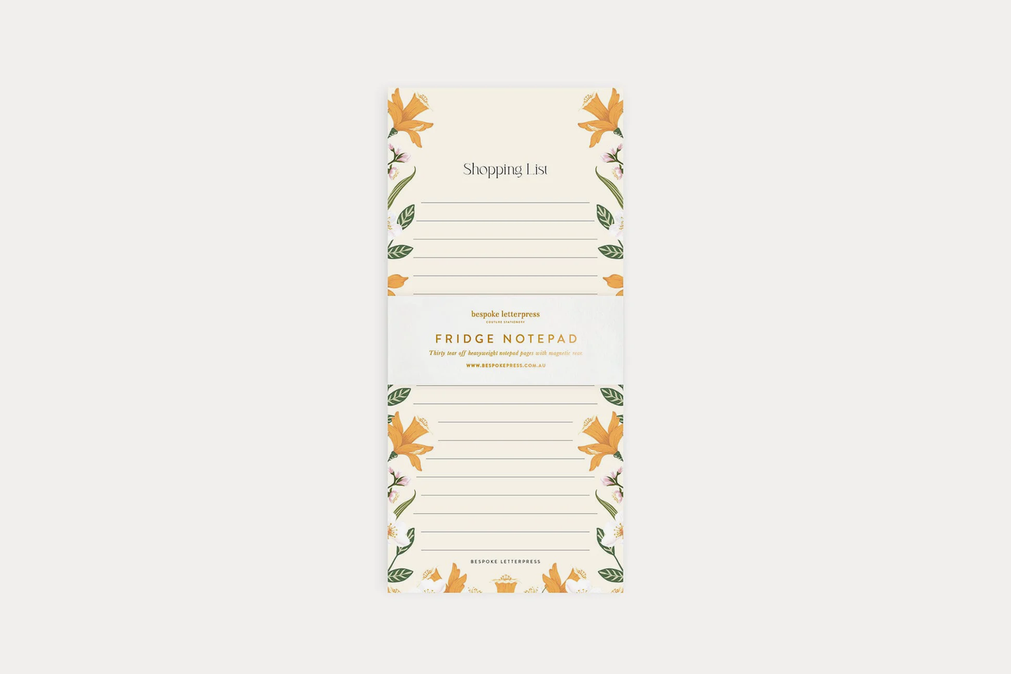 Bespoke Letterpress DL Notepad - Daffodil Shopping List | Flywheel | Stationery | Tasmania
