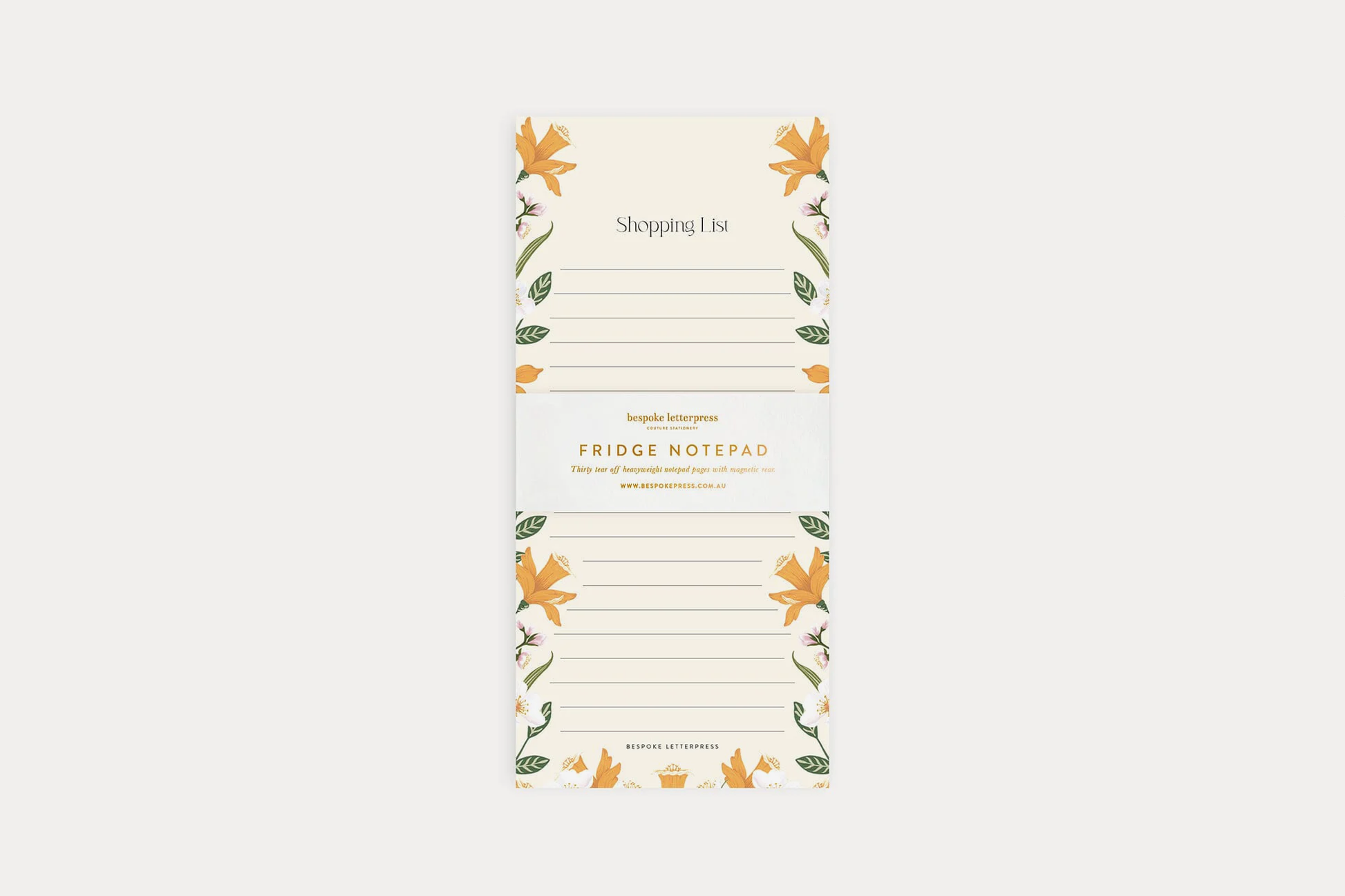 Bespoke Letterpress DL Notepad - Daffodil Shopping List | Flywheel | Stationery | Tasmania