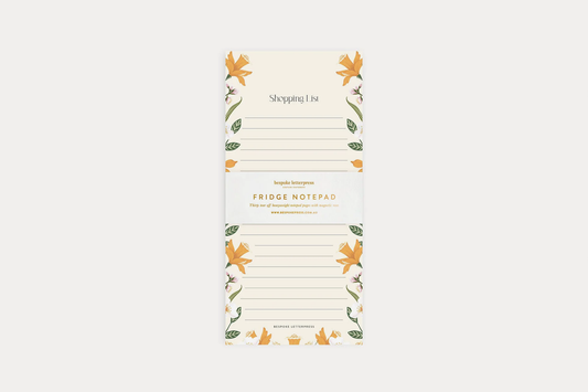 Bespoke Letterpress DL Notepad - Daffodil Shopping List | Flywheel | Stationery | Tasmania
