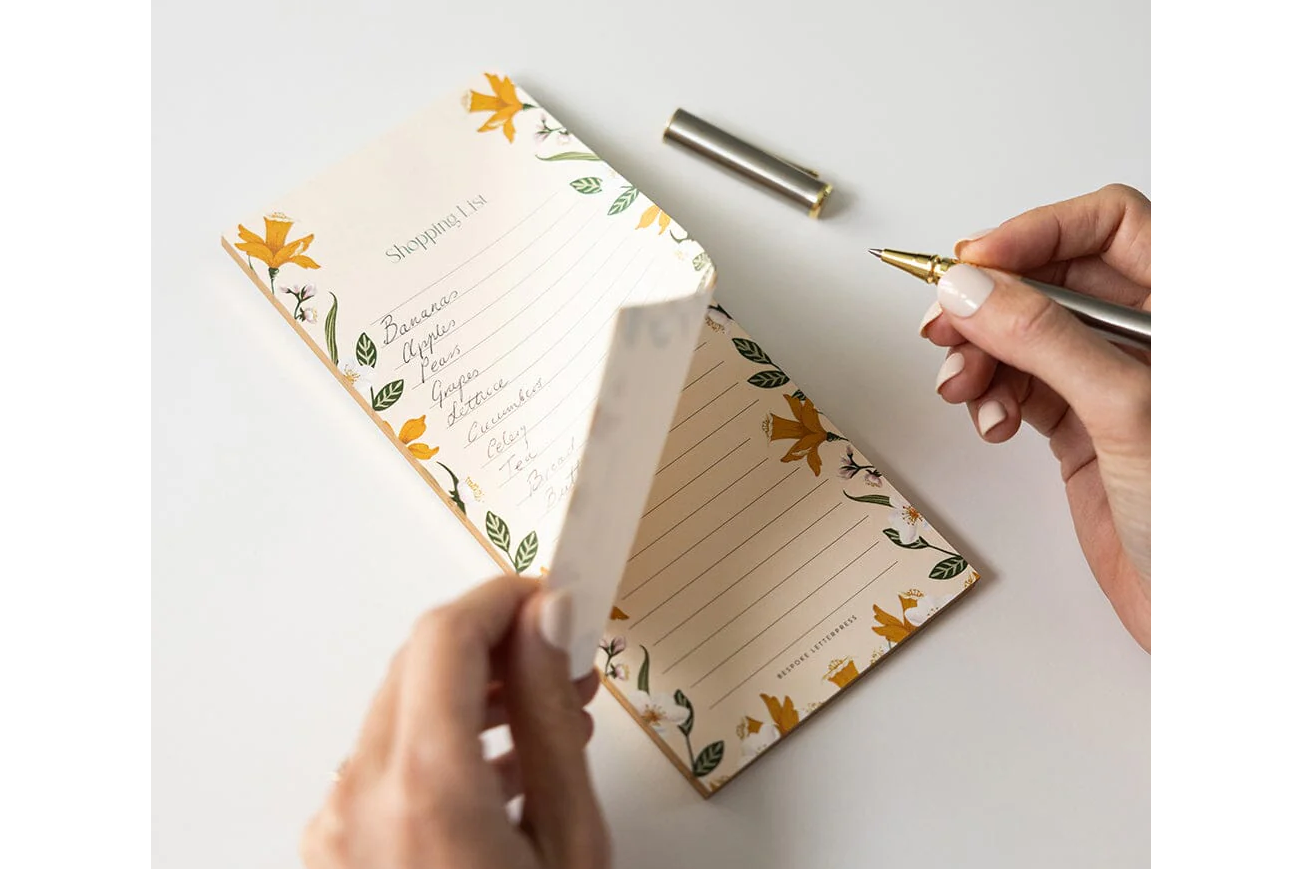 Bespoke Letterpress DL Notepad - Daffodil Shopping List | Flywheel | Stationery | Tasmania