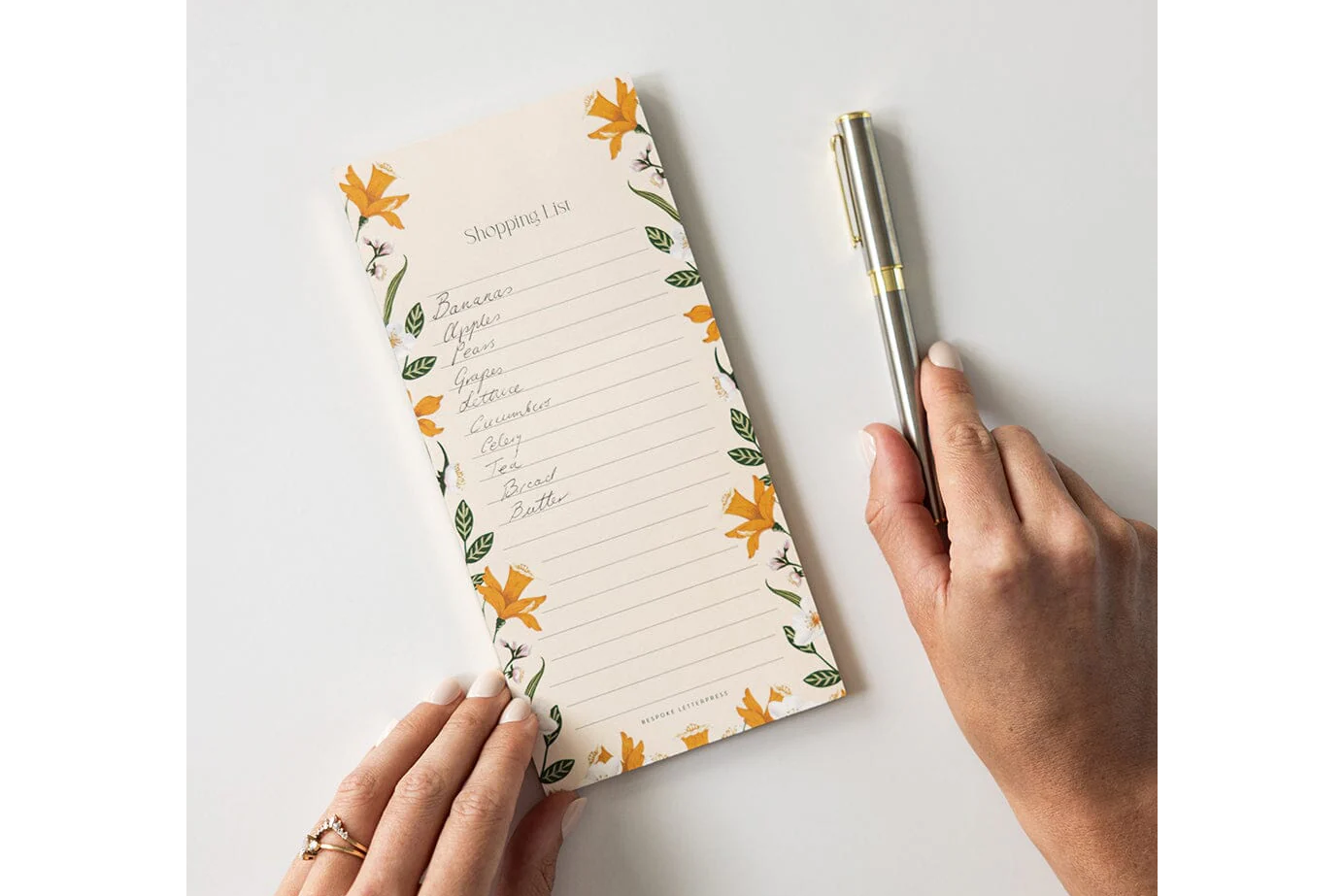 Bespoke Letterpress DL Notepad - Daffodil Shopping List | Flywheel | Stationery | Tasmania
