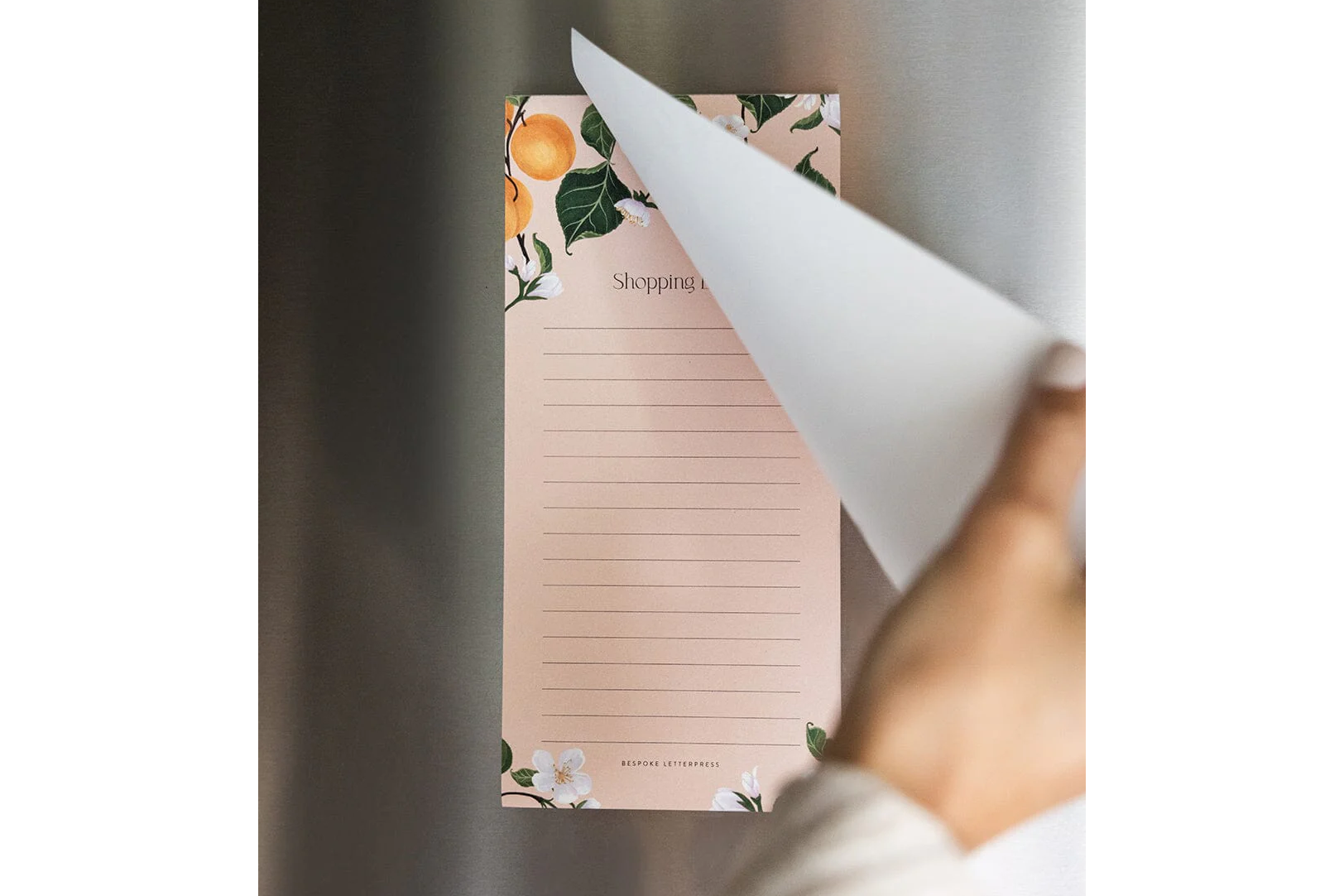 Bespoke Letterpress DL Notepad - Peaches Shopping List | Flywheel | Stationery | Tasmania