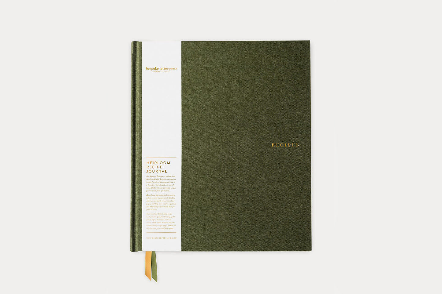 Bespoke Letterpress Heirloom Recipe Book Journal - Basil Green | Flywheel | Stationery | Tasmania