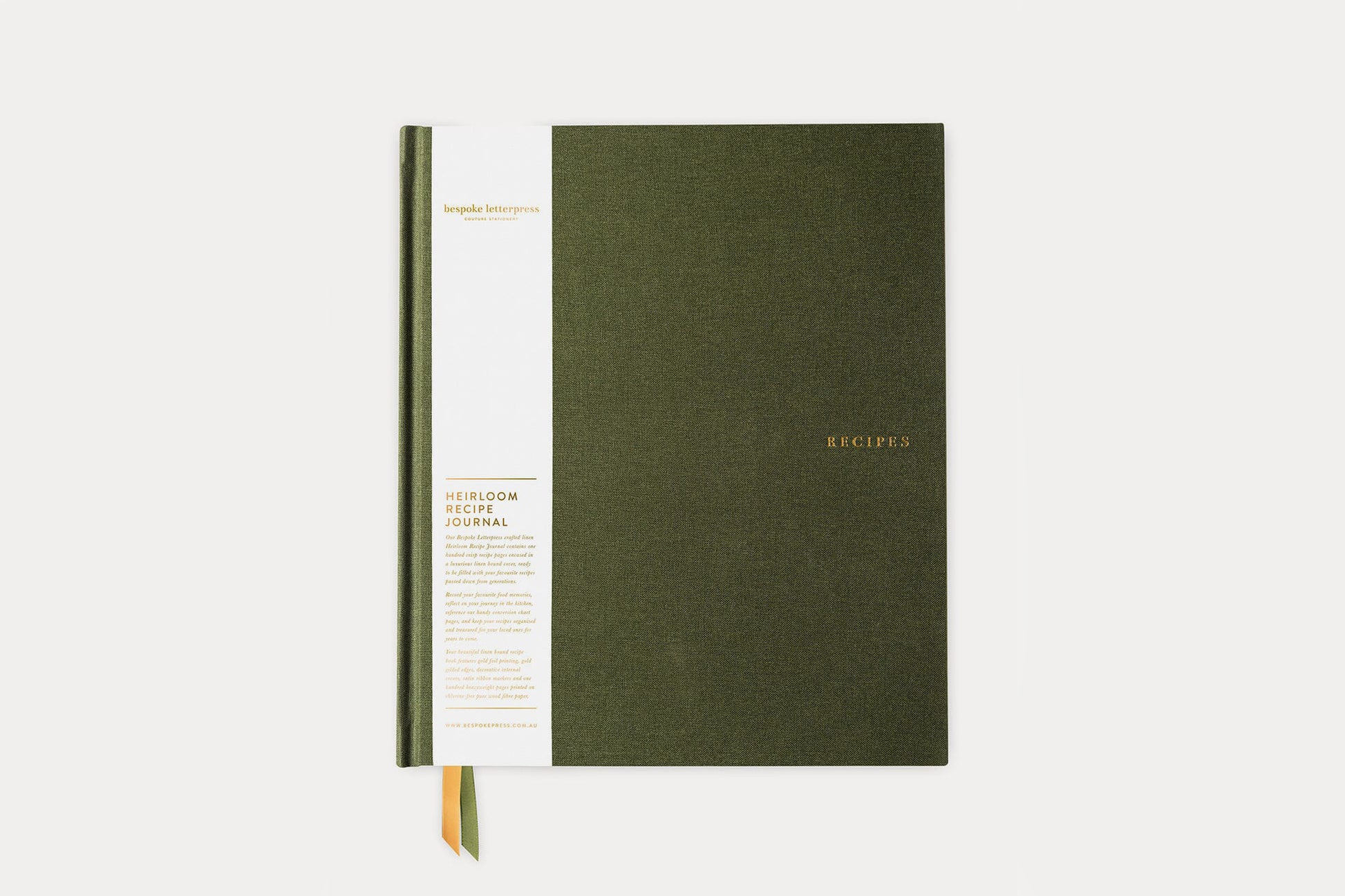 Bespoke Letterpress Heirloom Recipe Book Journal - Basil Green | Flywheel | Stationery | Tasmania