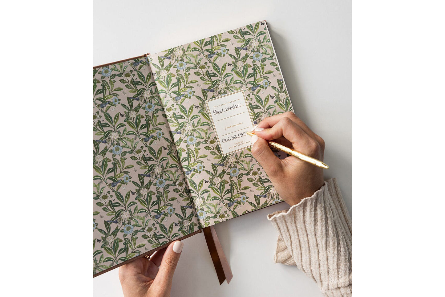 Bespoke Letterpress Lined Linen Journal - Mocha | Flywheel | Stationery | Tasmania