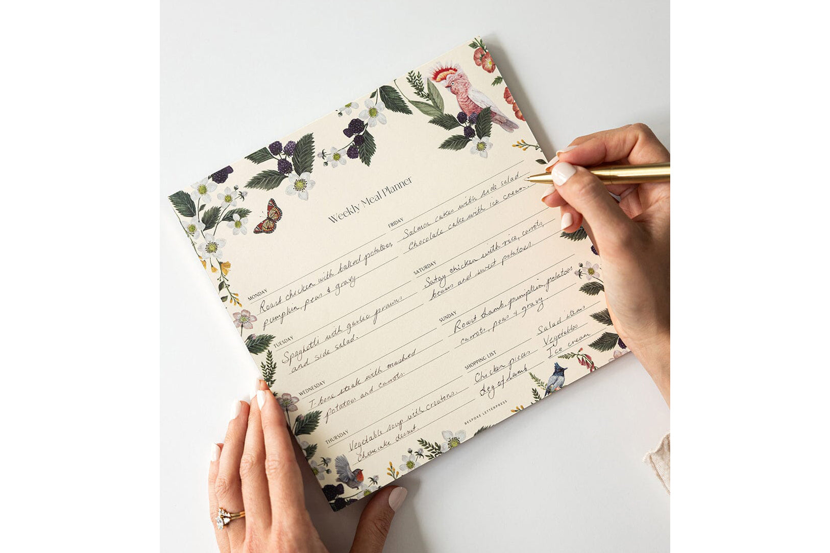 Bespoke Letterpress Meal Planner Notepad - Cockatoo | Flywheel | Stationery | Tasmania