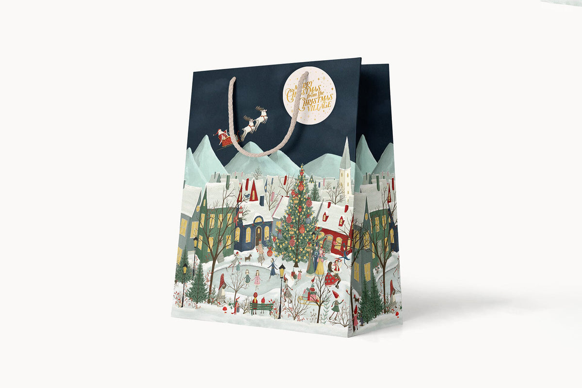 Bespoke Letterpress Medium Gift Bag - The Christmas Village Flywheel Stationery Tasmania