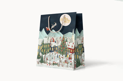 Bespoke Letterpress Medium Gift Bag - The Christmas Village Flywheel Stationery Tasmania