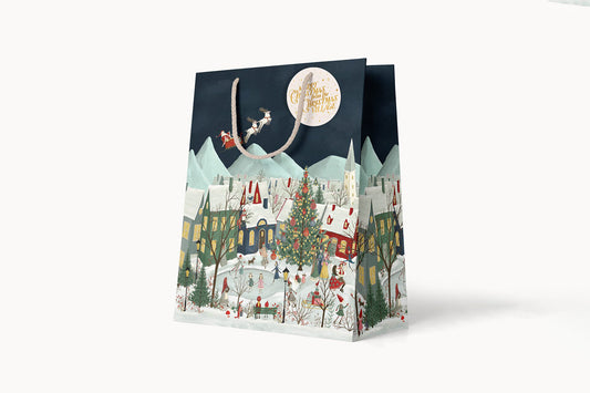 Bespoke Letterpress Medium Gift Bag - The Christmas Village Flywheel Stationery Tasmania