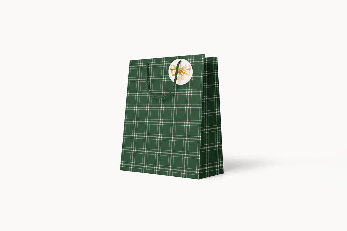 Bespoke Letterpress Small Gift Bag - Spruce Tartan Flywheel Stationery Tasmania