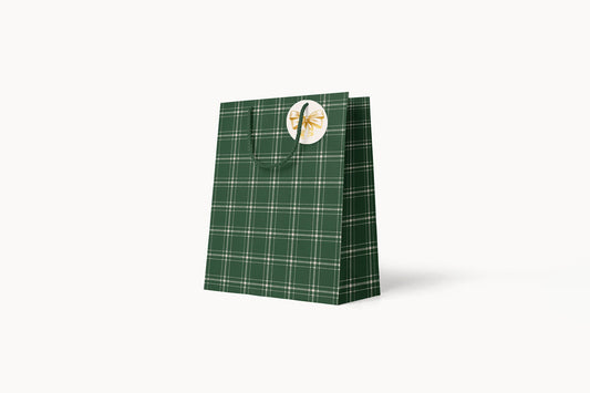 Bespoke Letterpress Small Gift Bag - Spruce Tartan Flywheel Stationery Tasmania