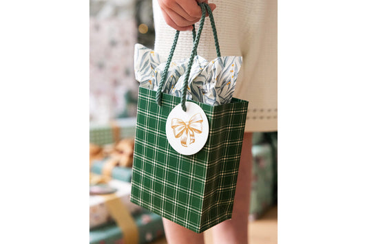 Bespoke Letterpress Small Gift Bag - Spruce Tartan Flywheel Stationery Tasmania