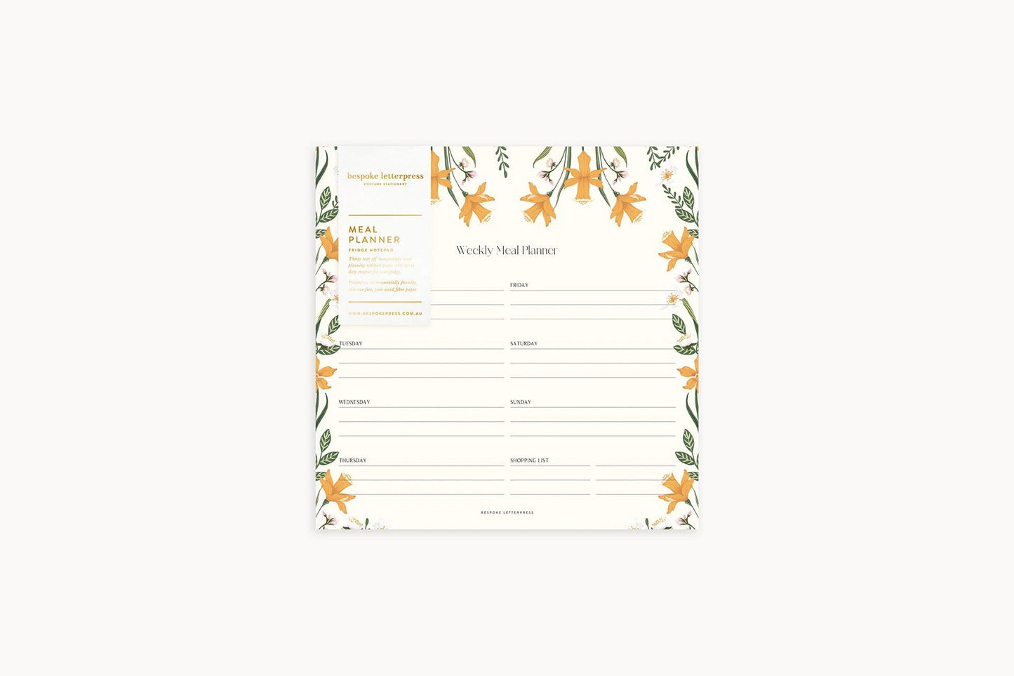 Bespoke Letterpress Meal Planner Notepad - Daffodil Flywheel Stationery Tasmania