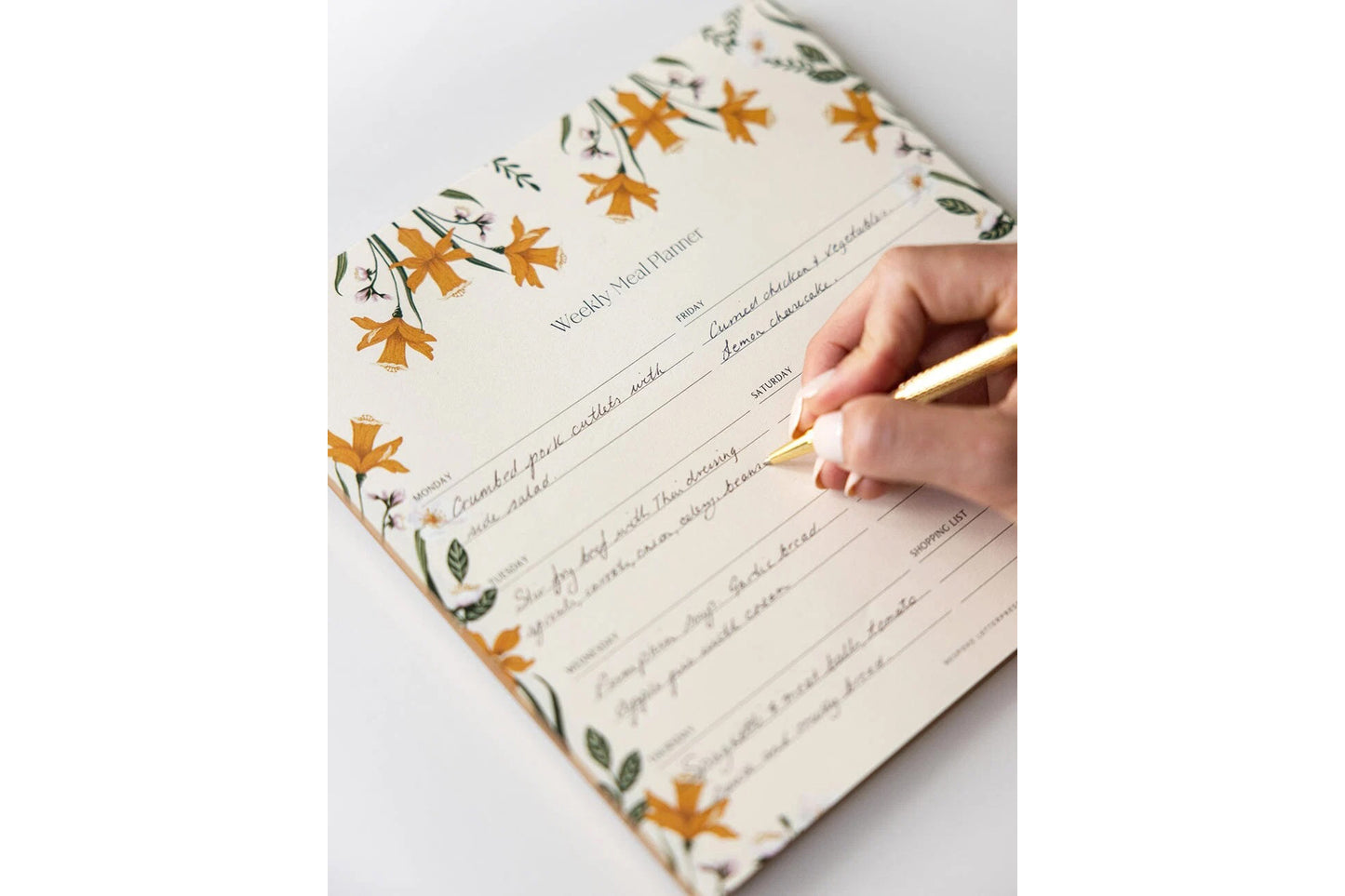 Bespoke Letterpress Meal Planner Notepad - Daffodil Flywheel Stationery Tasmania