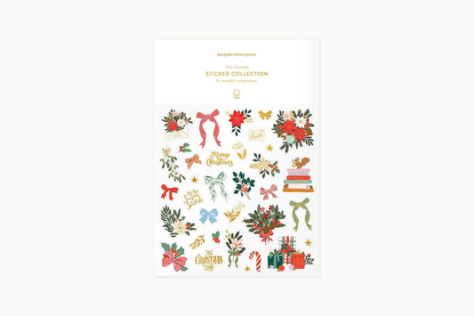 Bespoke Letterpress Sticker Collection - Christmas Bows & Florals Flywheel Stationery Tasmania