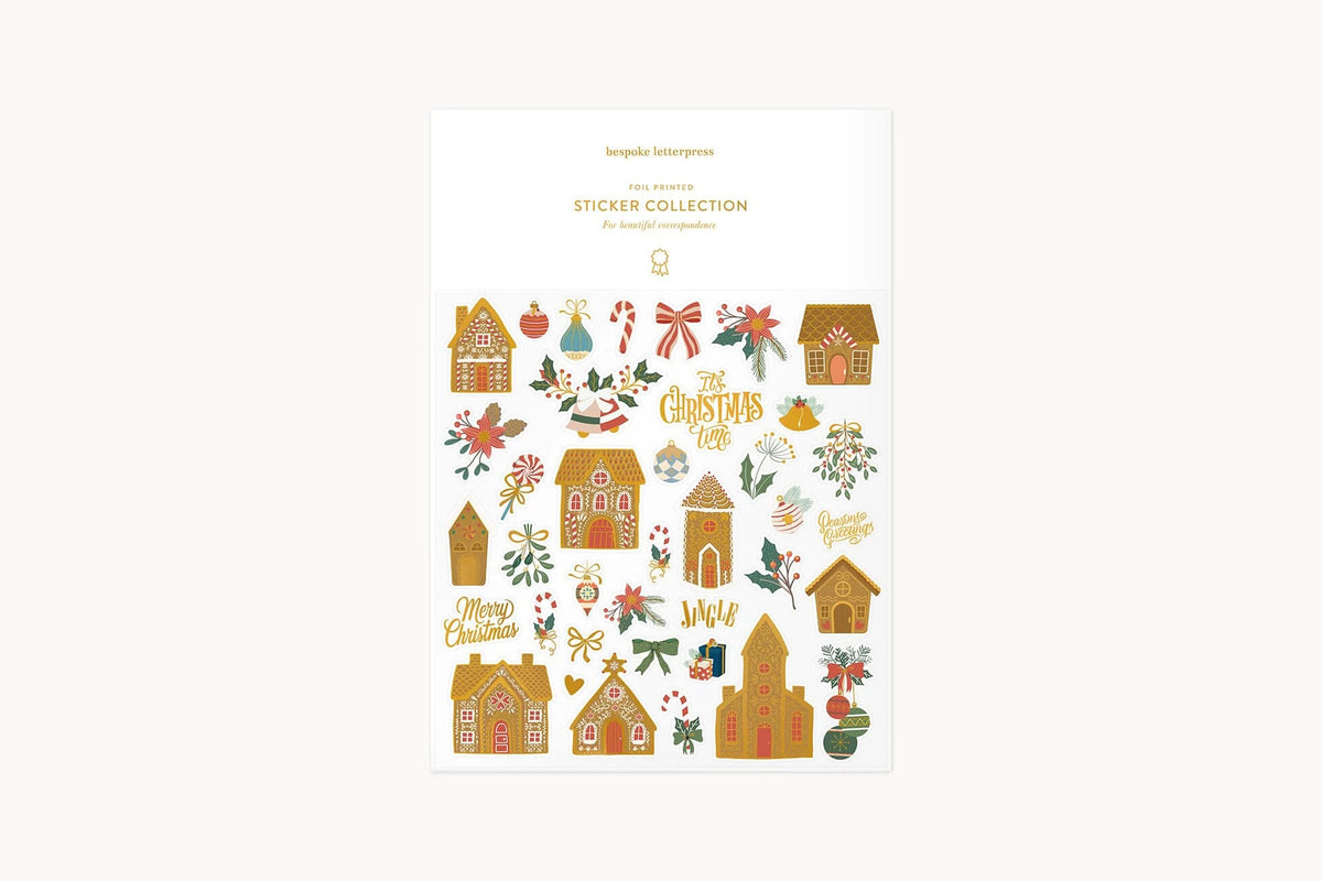 Bespoke Letterpress Sticker Collection - Gingerbread Houses Flywheel Stationery Tasmania