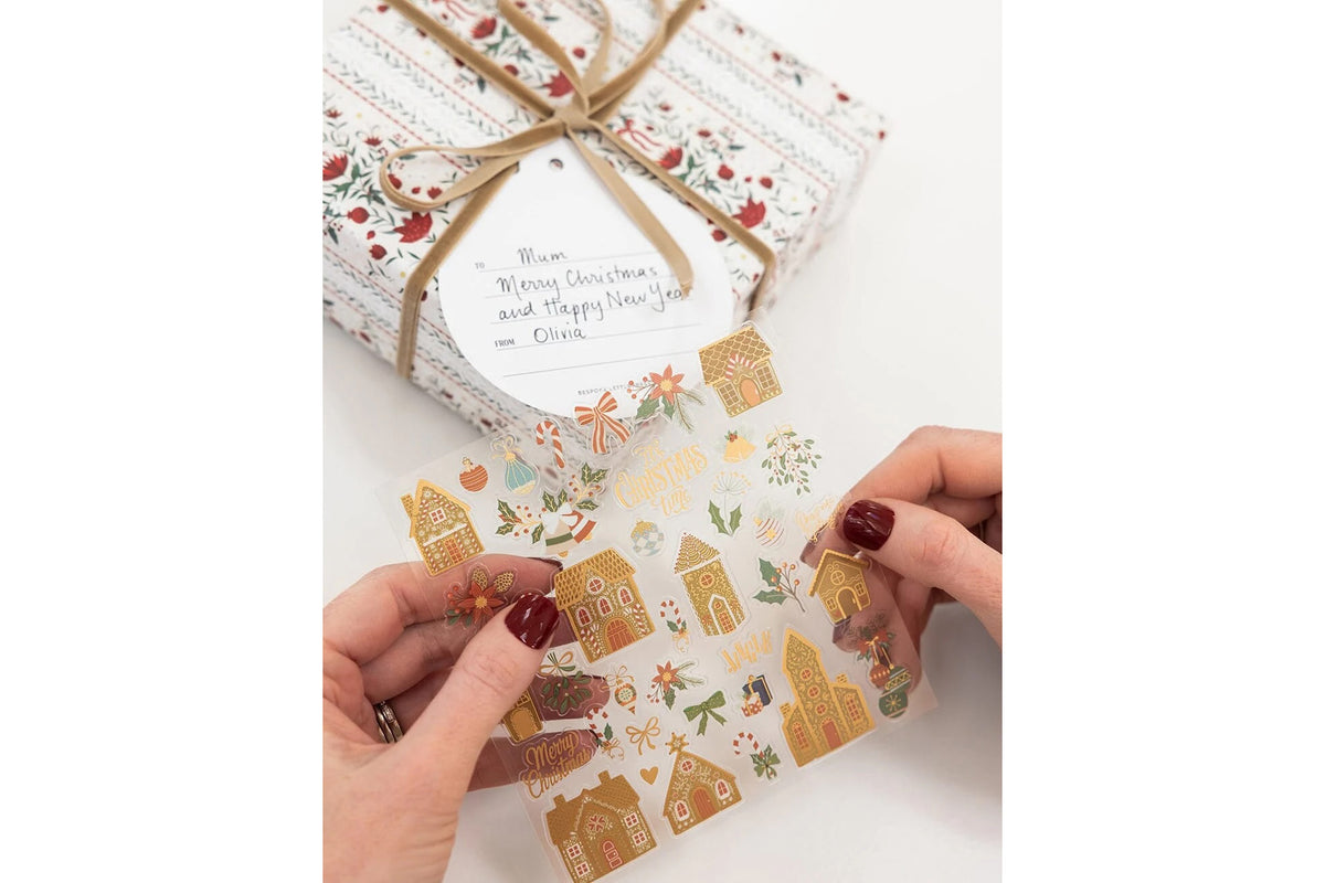 Bespoke Letterpress Sticker Collection - Gingerbread Houses Flywheel Stationery Tasmania