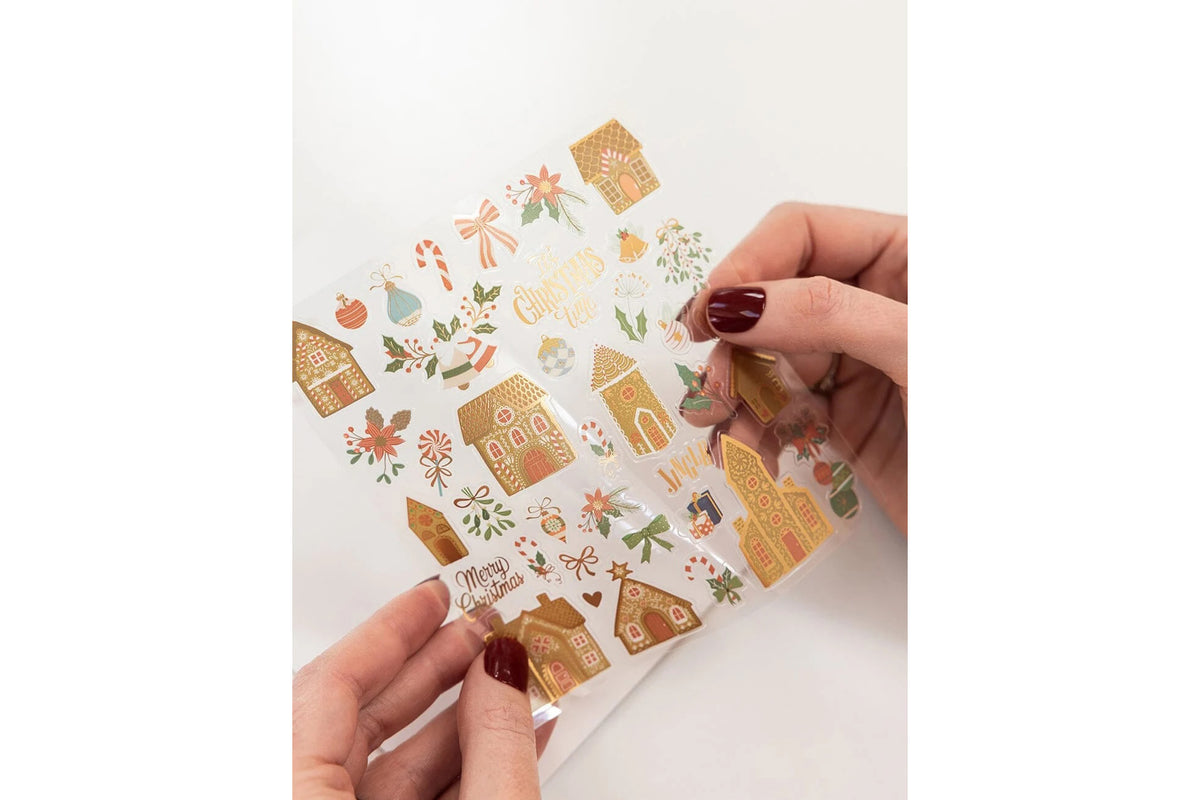 Bespoke Letterpress Sticker Collection - Gingerbread Houses Flywheel Stationery Tasmania