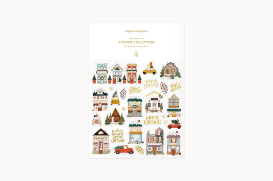Bespoke Letterpress Sticker Collection - Christmas Houses Flywheel Stationery Tasmania
