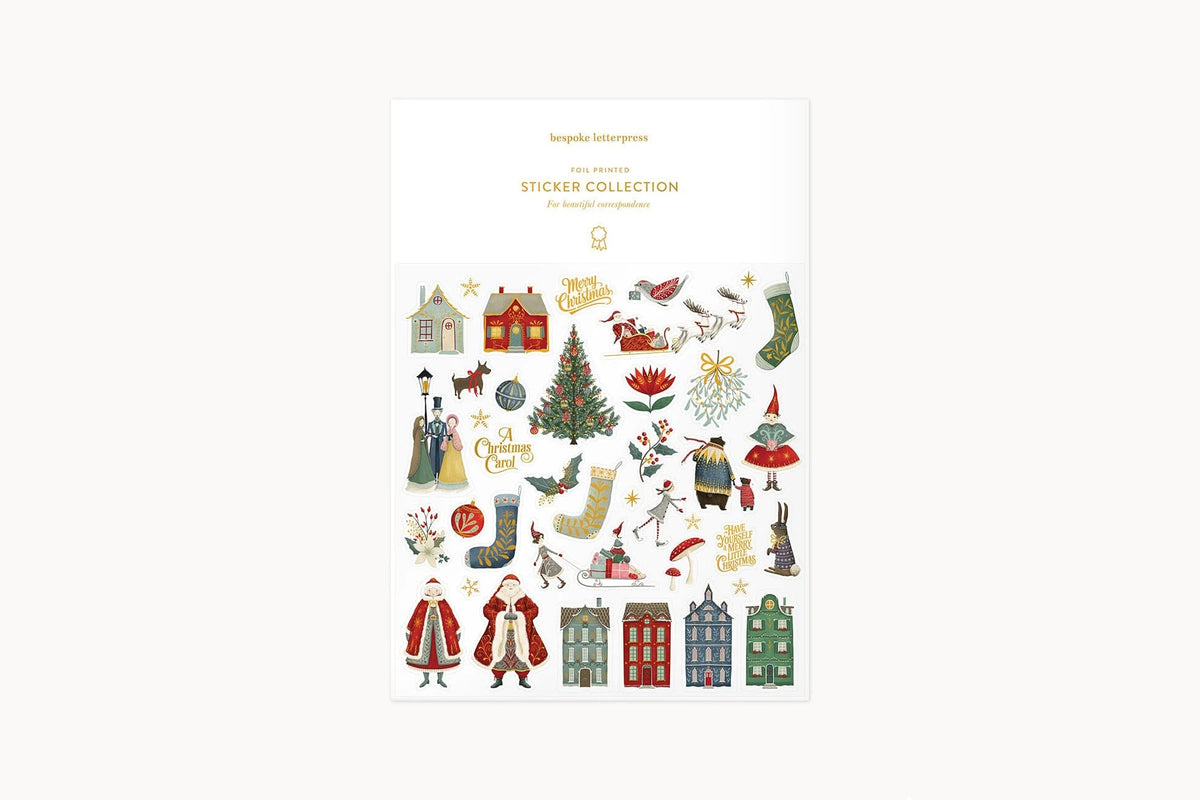 Bespoke Letterpress Sticker Collection - The Christmas Village Flywheel Stationery Tasmania