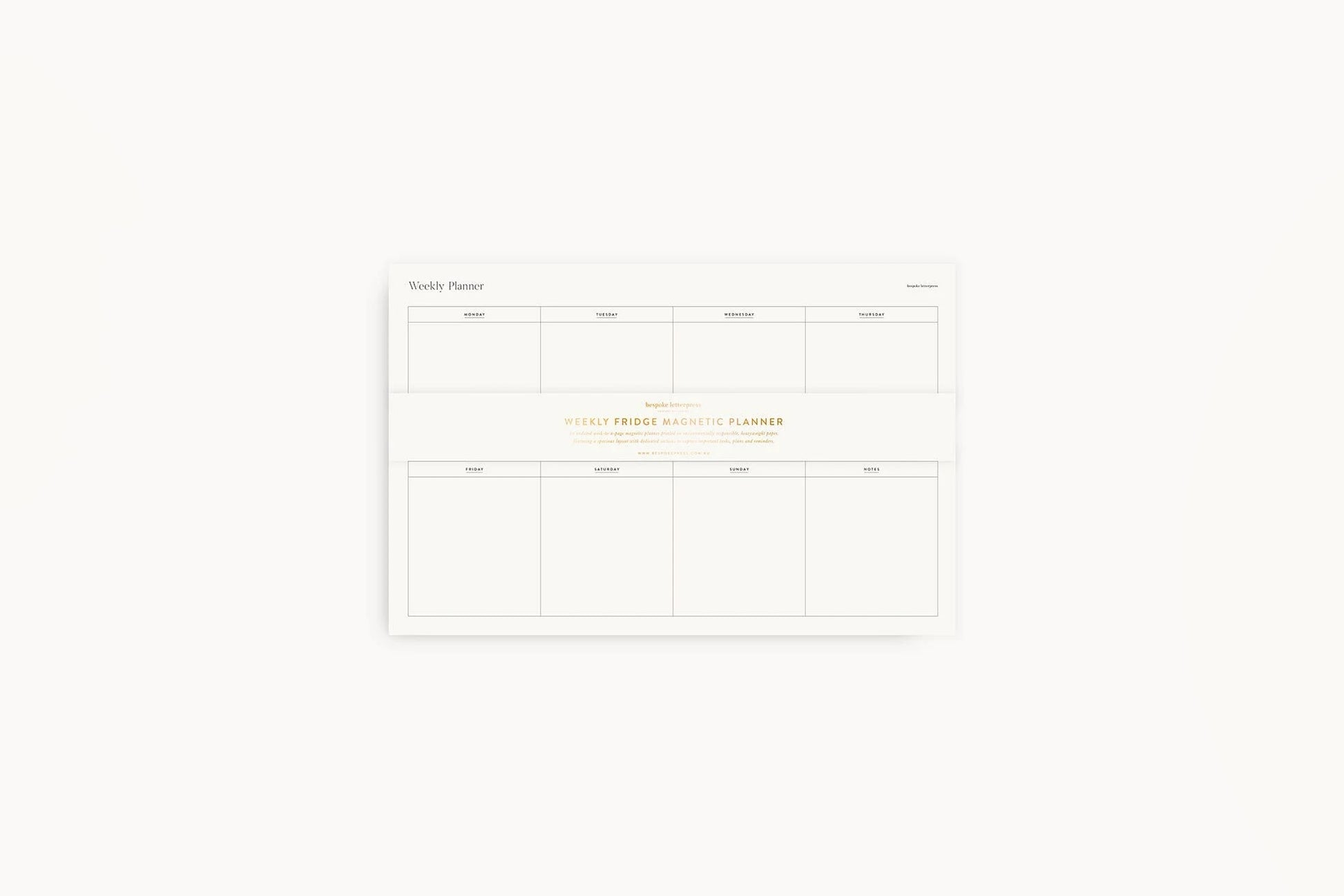 Bespoke Letterpress Weekly Fridge Magnetic Planner Flywheel Stationery Tasmania