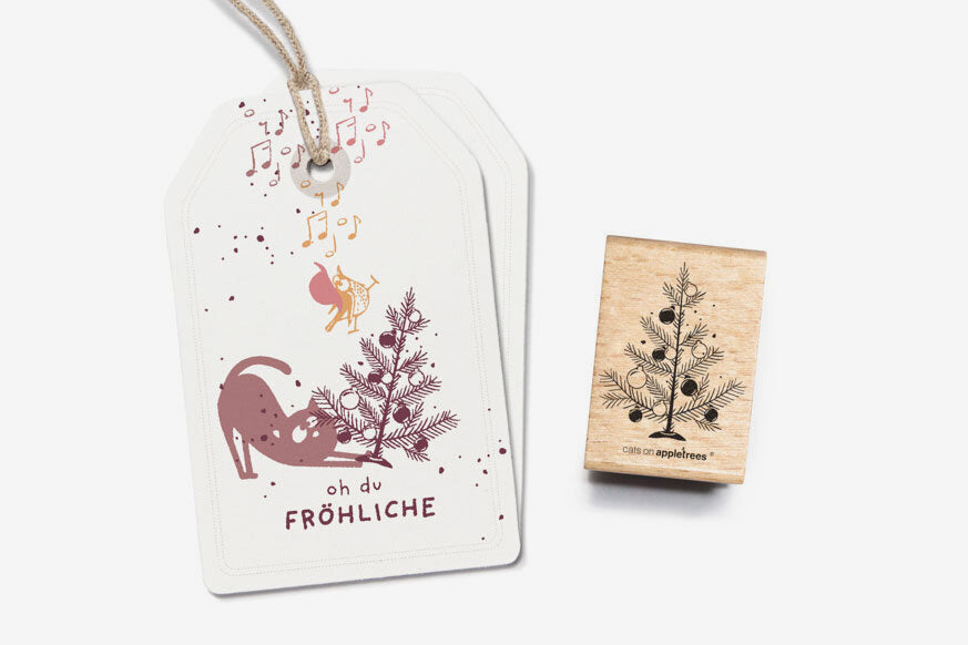 Cats on Appletrees Stamp - Christmas Tree Flywheel Stationery Tasmania