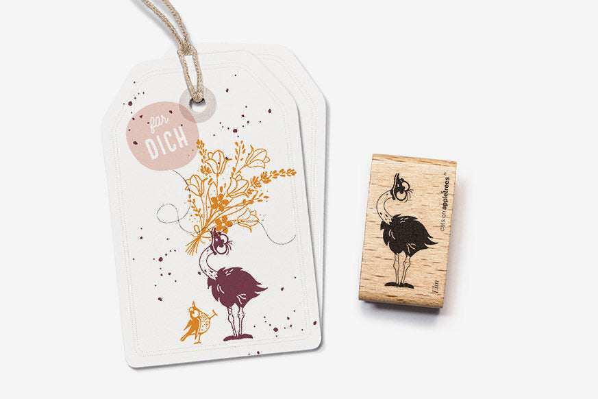 Cats on Appletrees Stamp - Elin the Ostrich Flywheel Stationery Tasmania