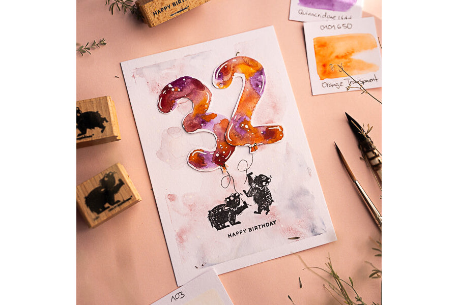 Cats on Appletrees Stamp - Happy Birthday Flywheel Stationery Tasmania