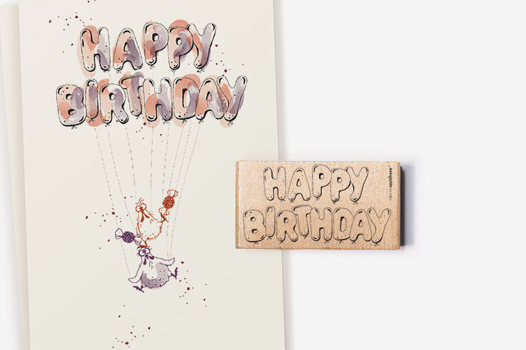 Cats on Appletrees Stamp - Happy Birthday Balloon Flywheel Stationery Tasmania