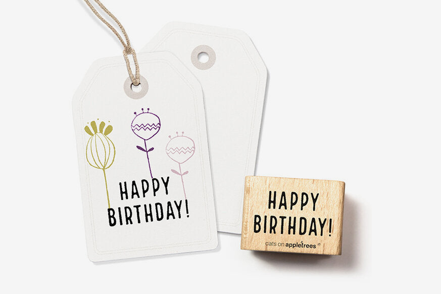 Cats on Appletrees Stamp - Happy Birthday! Flywheel Stationery Tasmania