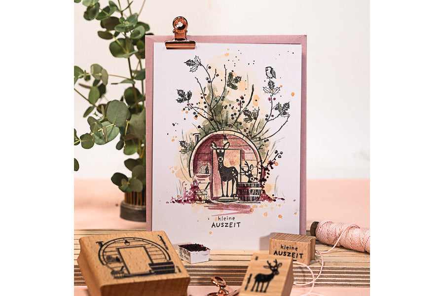 Cats on Appletrees Mini Stamp - Holly Sprig Flywheel Stationery Tasmania